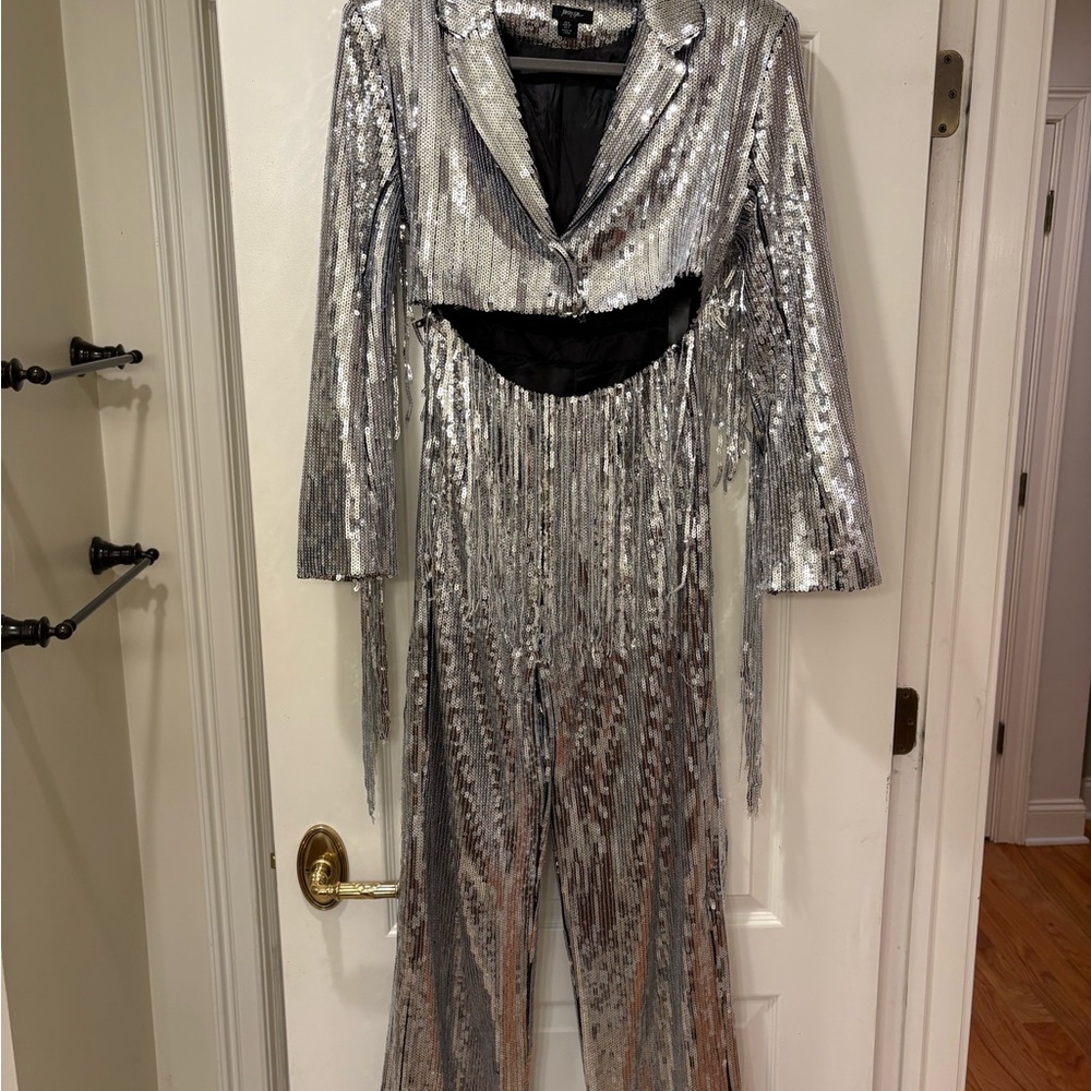 Silver Sequin Fringe Jumpsuit